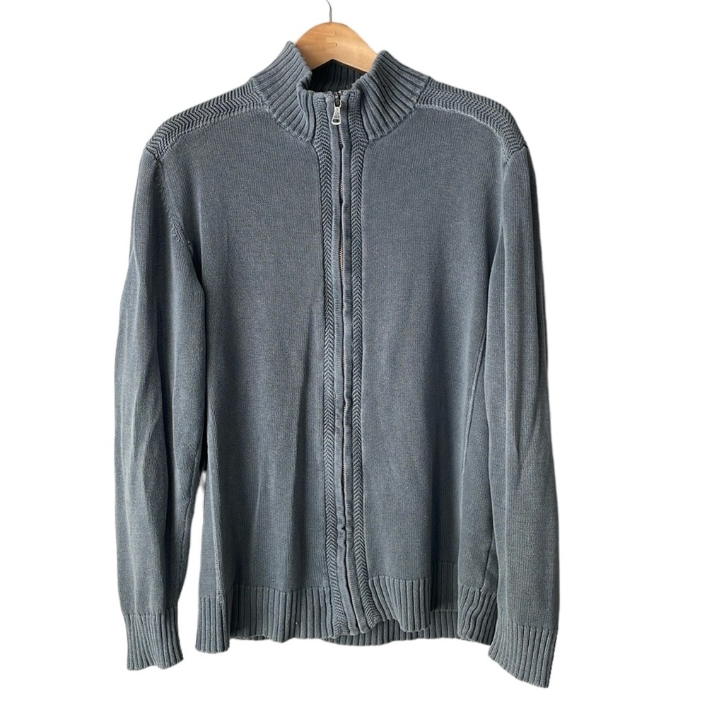 BKE Men's Gray Mock Neck Knit Full Zip-Up Sweater Jacket Size XL